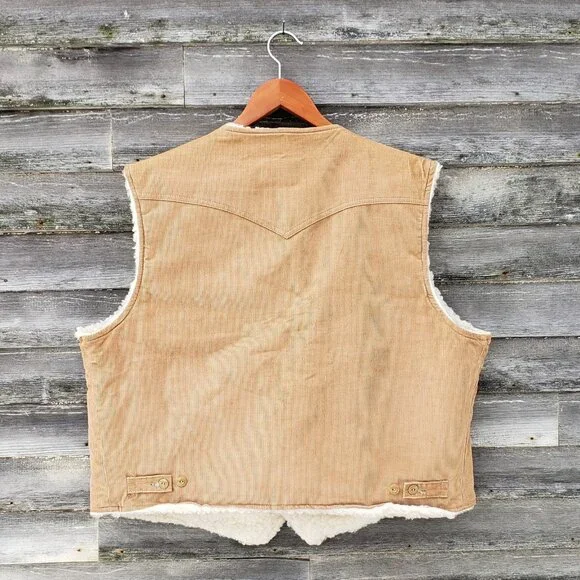 Lee Storm Rider corduroy tan vest, soft sherpa lining, vintage Western men's XXL - Picture 8 of 8